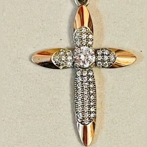 925 St. Silver/9K Gold / Zircon 3D Christian Cross Catholic Crucifix/amylet
